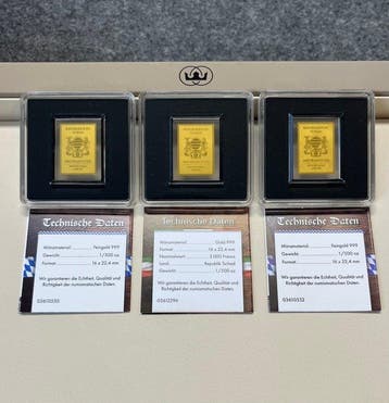 Tsjaad. 3000 Francs Lot 3 x 1/500 oz, Gold .999 (Zonder