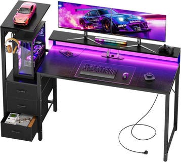 HLONONE Bureau met laden, 152 x 50 cm, gamingtafel met led e, Verzenden, Nieuw