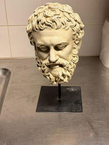 sculptuur, Sculptuur Testa Di Marco Aurelio 33cm Marmerstof, Antiquités & Art, Curiosités & Brocante