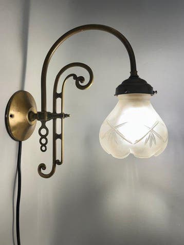 Lampe murale - Verre, Laiton - Applique murale authentique