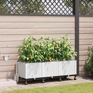 vidaXL Tuin Plantenbak met Irrigatie en Wielen 3 st Wit PP, Verzenden