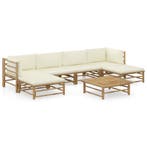 vidaXL 7-delige Loungeset met crèmewitte kussens bamboe, Tuin en Terras, Verzenden, Nieuw, Loungeset