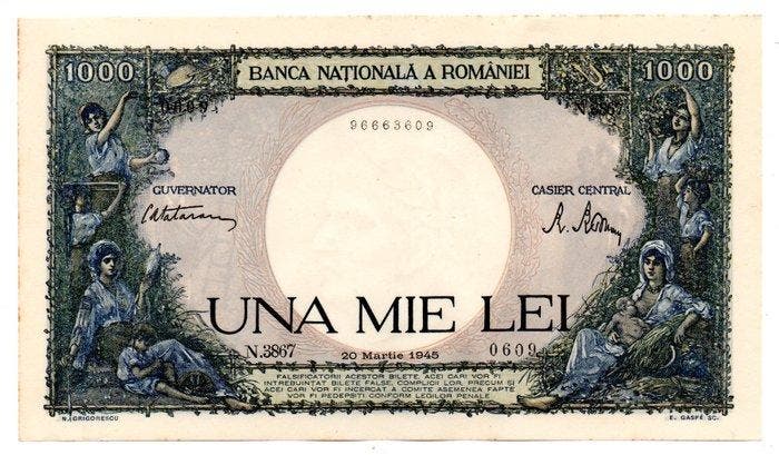 Roemenië. - 2 x 1000 Lei - 1945 - consecutive - Pick 52, Postzegels en Munten, Bankbiljetten | Europa | Niet-Eurobiljetten