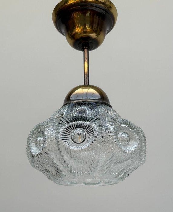 Plafondlamp - Messing, Glas, Antiek en Kunst, Kunst | Designobjecten