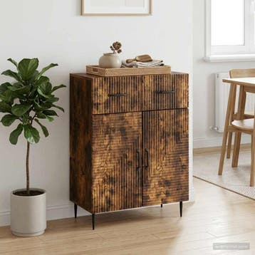 vidaXL Dressoir Gerookt eiken 66 x 34,5 x 89,5 cm Bewerkt, Huis en Inrichting, Kasten | Dressoirs, Verzenden, Nieuw