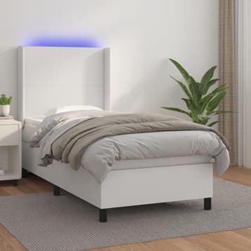 vidaXL Boxspring met matras en LED kunstleer wit 90x200 cm, Huis en Inrichting, Verzenden, Nieuw