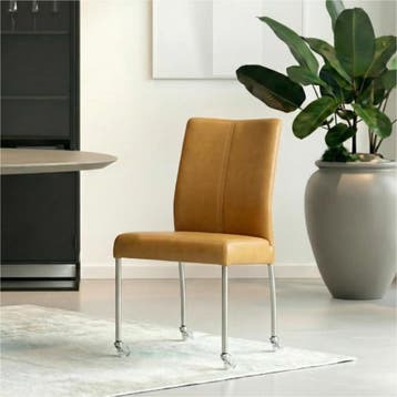 Set van 6 Leren eetkamerstoelen Comfort met wieltjes -, Ophalen of Verzenden, Nieuw, Leer