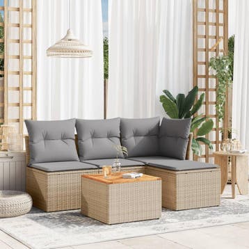 vidaXL 5-delige Loungeset met kussens poly rattan gemengd, Verzenden, Loungeset