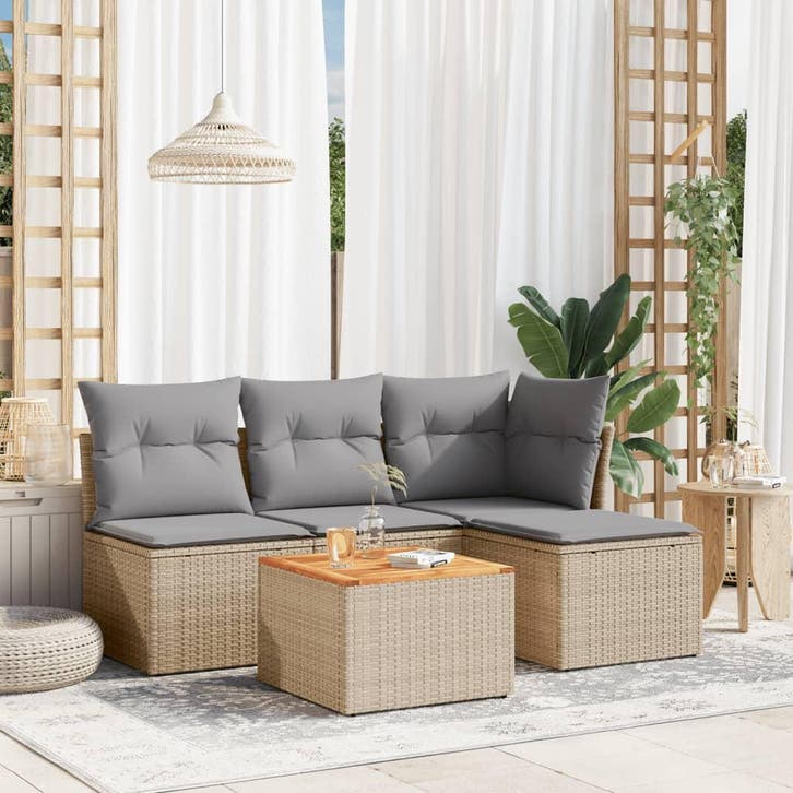 vidaXL 5-delige Loungeset met kussens poly rattan gemengd, Jardin & Terrasse, Ensembles de jardin, Envoi