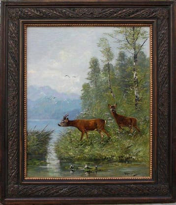 Moritz Müller (1869-1934) - Roebucks at the lake