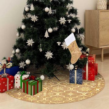 vidaXL Kerstboomrok luxe met sok 150 cm stof geel, Diversen, Verzenden, Nieuw