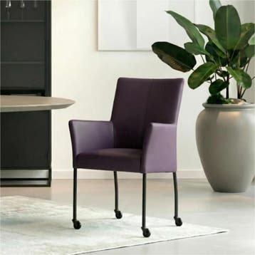 Set van 6 Leren eetkamerstoelen Comfort met wieltjes en, Ophalen of Verzenden
