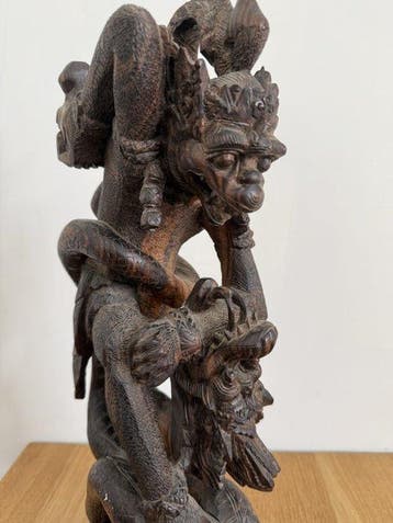 Sculpture balinaise de Hanuman et Naga - Bois - Indonésie -