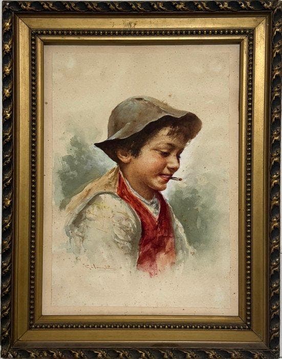 Gelanze Giuseppe (1867-1929) - Ritratto di Fanciullo, Antiek en Kunst, Kunst | Schilderijen | Klassiek