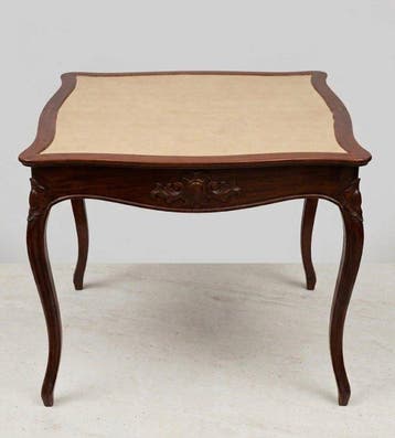 Table de jeux - Acajou, Cuir, Velours