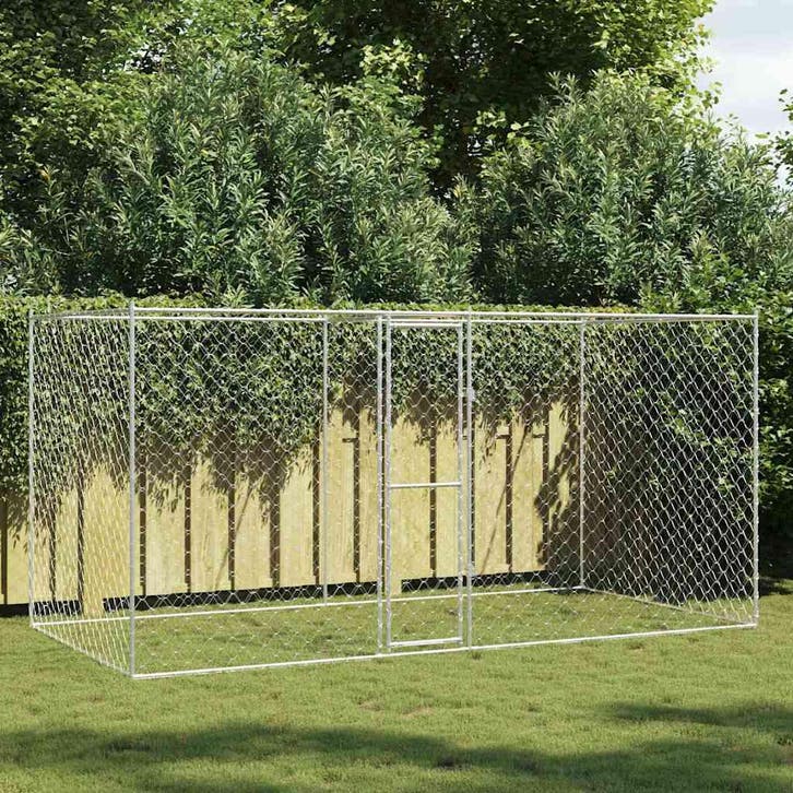 vidaXL Hondenbench Zilver 400 x 200 x 200 cm Gegevens staal, Dieren en Toebehoren, Hondenbenches, Nieuw, Verzenden