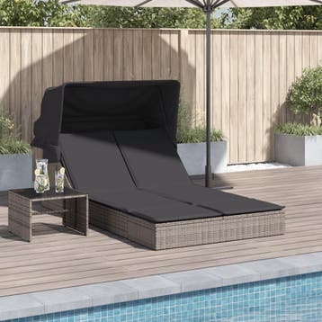 vidaXL Ligbed 2-persoons met luifel en kussens poly rattan, Verzenden, Nieuw
