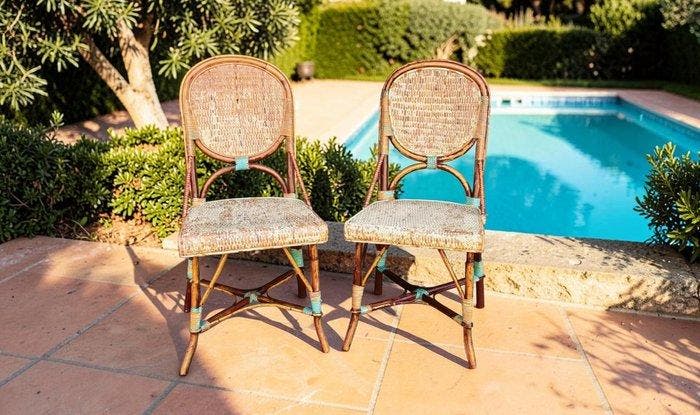 Stoel (2) - Bamboe, Rattan - Bistrot Parijs jaren 40/50, Antiquités & Art, Art | Objets design