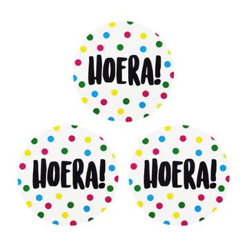 Hoera Stickers - 40 mm - Gekleurde Stippen - 30 Stuks -, Hobby en Vrije tijd, Verzenden, Nieuw