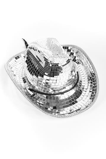 KIMU® Cowboyhoed Spiegeltjes Zilver Disco Hoed Spiegelbol Di, Ophalen of Verzenden, Nieuw