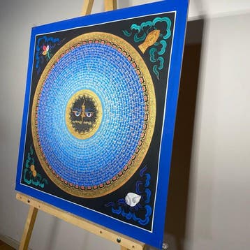 Mandala Mantra with Buddhas Eyes Symbol - Thangka