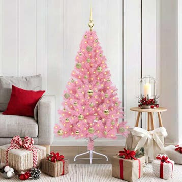 vidaXL Kunststof Voorverlichte Kerstboom met 150 LED Roze, Verzenden