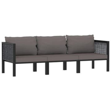 vidaXL Driezitsbank met kussens poly rattan antraciet, Verzenden, Nieuw