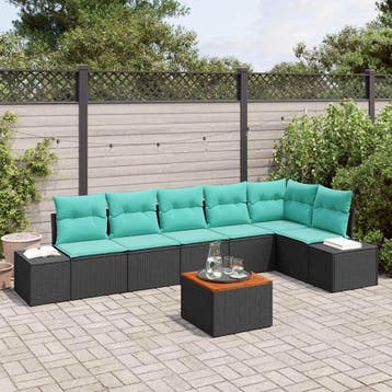 vidaXL Tuinbank Set 7 st Zwart en turkoois, Verzenden, Nieuw