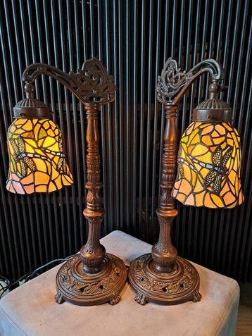 Set Tiffany stijl glas in lood lampen - Lampe de bureau (2), Antiek en Kunst