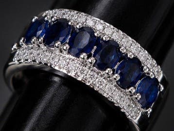 925 sterlingzilver Blauwe saffier kristalring met fonkelende
