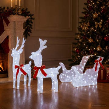 vidaXL 3D-kerstrendier met slee LOVIISA 3 st 160 LEDs Koel, Diversen, Verzenden, Nieuw