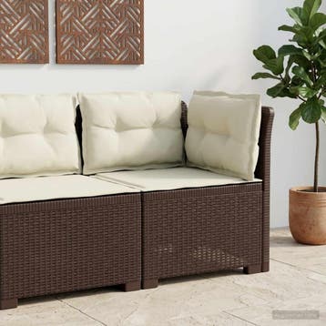 vidaXL Eén-zits Tuin Sofa met Kussens Rieten Look PP Bruin, Verzenden