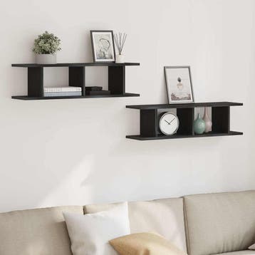 vidaXL Wandplanken 2 st 75x18x20 cm spaanplaat zwart, Verzenden
