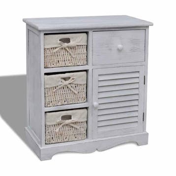 vidaXL Kast met links 3 weefmanden hout wit, Huis en Inrichting, Verzenden, Nieuw