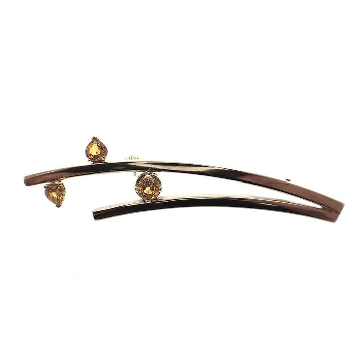 Gouden fantasiebroche met citrien, Handtassen en Accessoires, Broches, Overige kleuren, Gebruikt, Met edelsteen, Goud, Ophalen of Verzenden