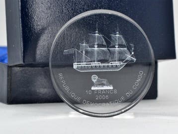 Congo. 10 Francs 2006 Acrylic 50mm Sailing Ship Mint