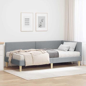 vidaXL Hoekbedframe met Matras Anders 2 st Lichtgrijs Stof, Verzenden