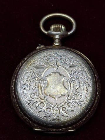 Zakhorloge zilveren deksel met fraaie kast goudkleurig -, Nieuw