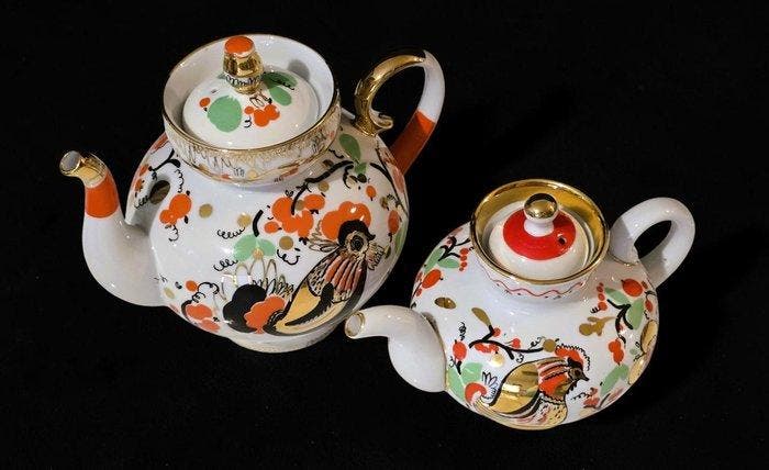 Lomonosov - Theepot (2) - Porselein - Rooster Teapots, Antiek en Kunst, Antiek | Meubels | Tafels