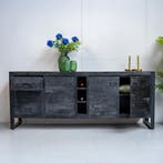 Dressoir Mangohout Kelvin 200 Zwart, Maison & Meubles, Armoires | Dressoirs, Verzenden