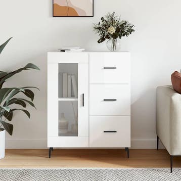 vidaXL Dressoir 69,5x34x90 cm bewerkt hout hoogglans wit, Huis en Inrichting, Kasten | Dressoirs, Verzenden, Nieuw