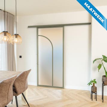 Stalen Schuifdeur met koofsysteem Olijfgroen 2 Vlaks rond Ma, Doe-het-zelf en Bouw, Raamkozijnen en Schuifdeuren, Nieuw, Metaal