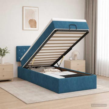 vidaXL Ottoman bed met matras Donkerblauw 90 x 200 cm, Verzenden