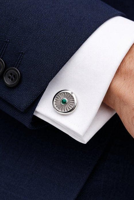 Zonder minimumprijs - Manchetknopen Verguld Smaragd -, Handtassen en Accessoires, Antieke sieraden