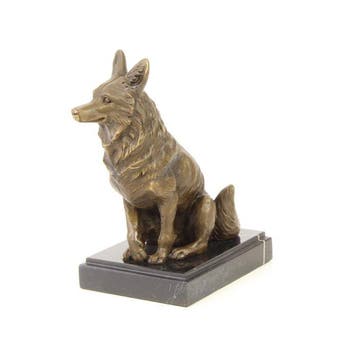 Beeld, Vos - 21 cm - Brons, Marmer