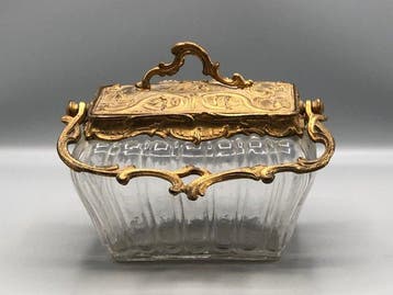 Napoléon III - Boîte à biscuits - Verre et régule doré -, Antiquités & Art