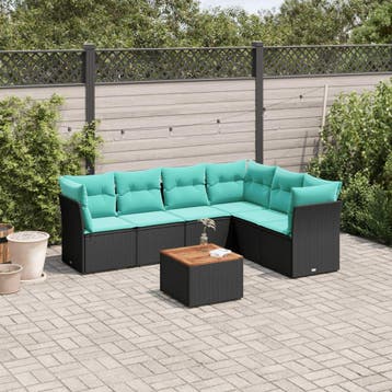 vidaXL 7-delige Loungeset met kussens poly rattan zwart, Verzenden, Loungeset