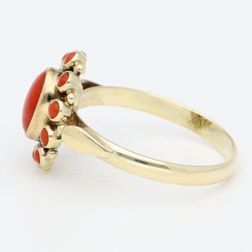 Ring - 14 karaat Geel goud Bloedkoraal, Nieuw