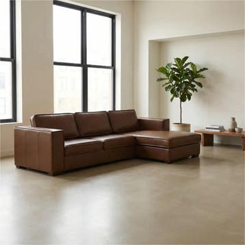 Leren hoekbank Fine - 3 zits arm links + longchair rechts -, Ophalen of Verzenden, Modern, 300 cm of meer, Nieuw