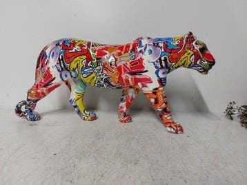 Beeld, street Art luipaard - 19 cm - polyresin